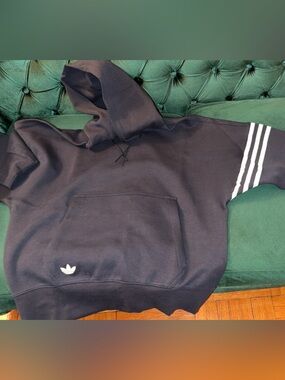Adidas Black men Hoodie with White Three-Stripe Sleeve and matching bottom